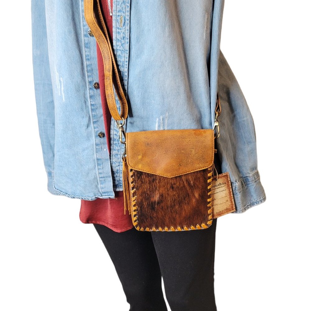 Western Genuine Leather Cowhide Mini Crossbody cell Phone smart mobile Purse